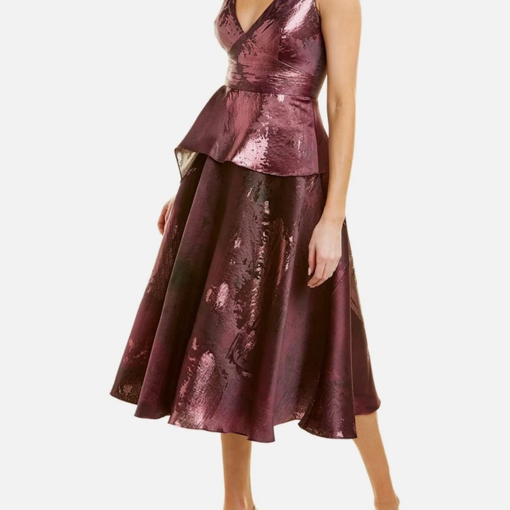 Marchesa Metallic Burgundy Midi Dress
